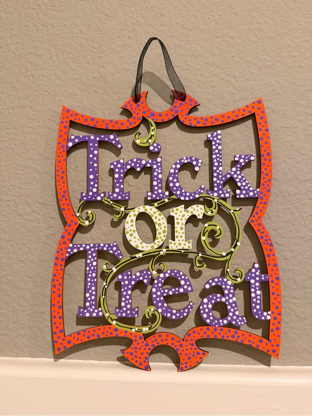 Trick or Treat Wall Hanging - Purple, Orange & Green Halloween Decor